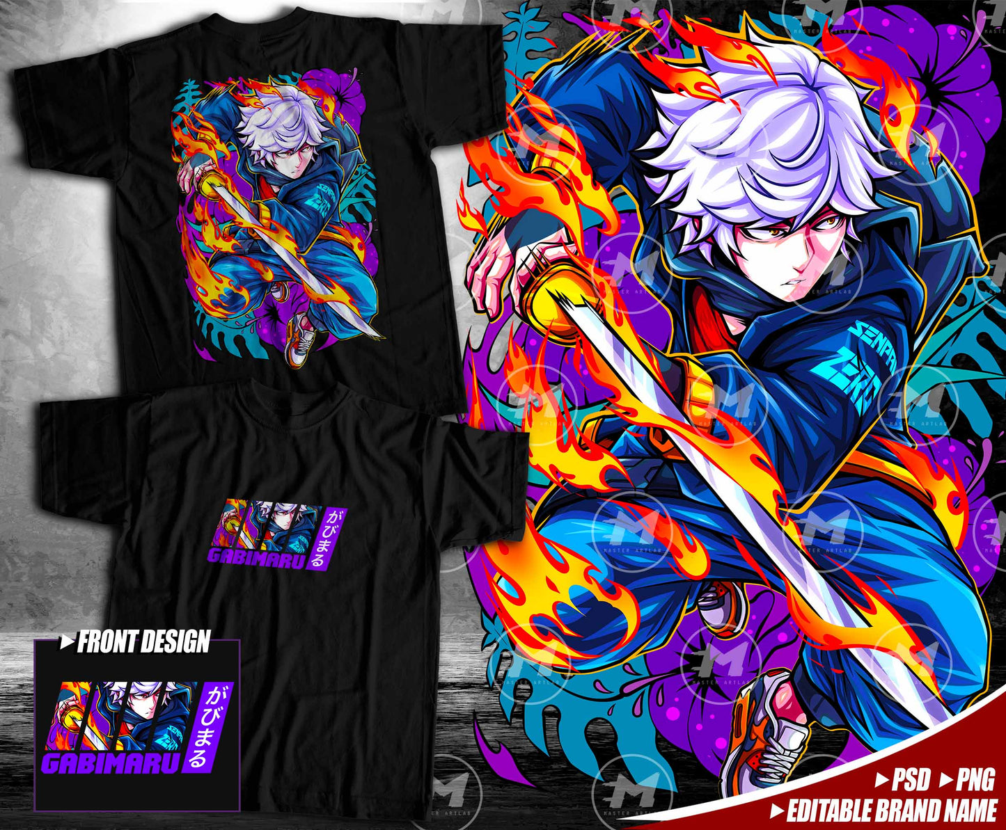 Front & Back Editable Brand Name - Gabimaru Streetwear Design - Master ArtLab
