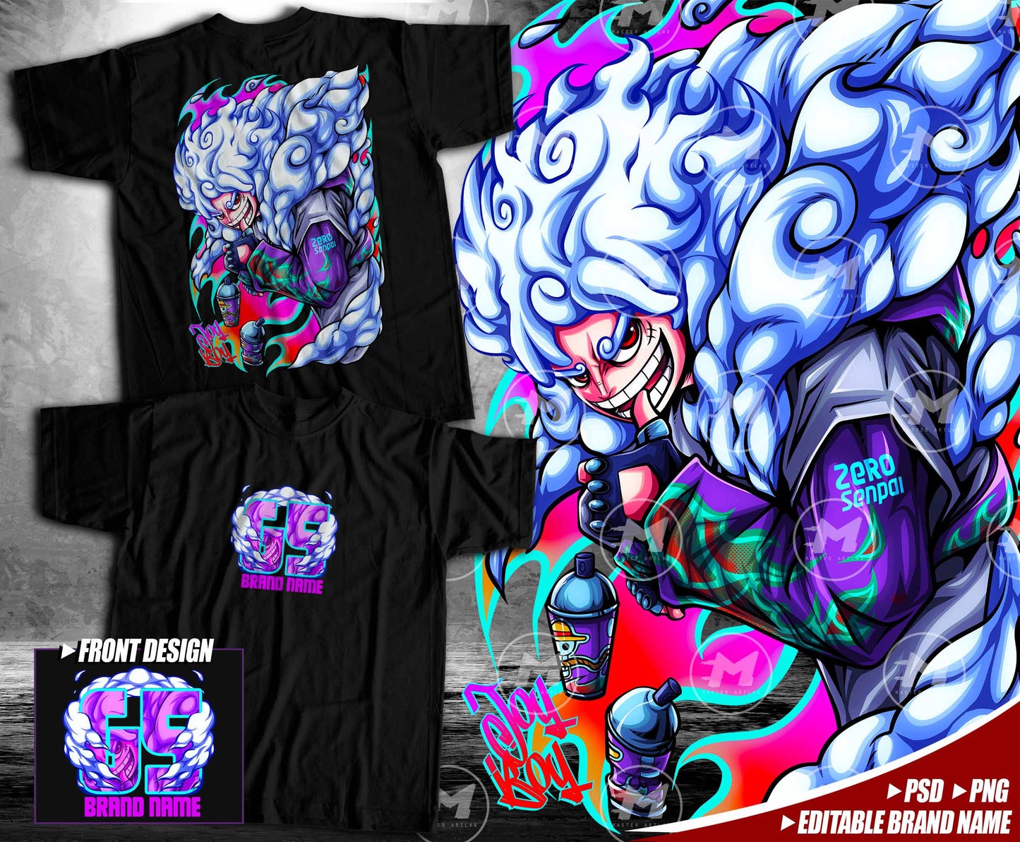 Front & Back Editable Brand Name - Luffy G5 Streetwear Design - Master ArtLab