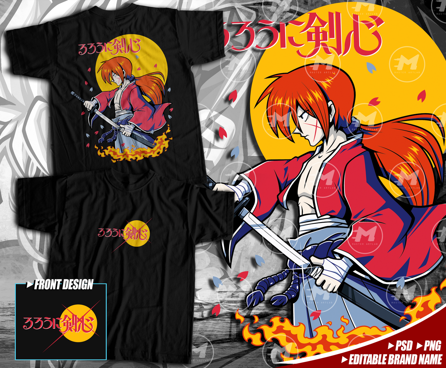 Editable Design - Front & Back Kenshin Streetwear Design - Master ArtLab