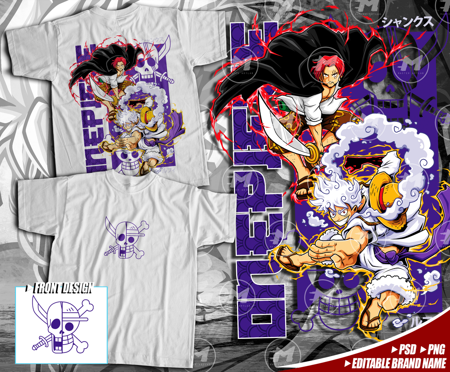 Editable Design - Front & Back Shanks & Luffy Streetwear Design - Master ArtLab